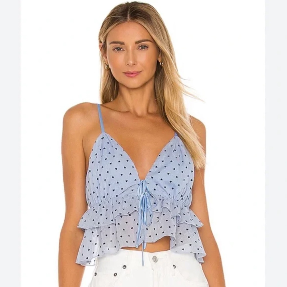 MAJORELLE Light Blue Ruffled Tie Front Camisole